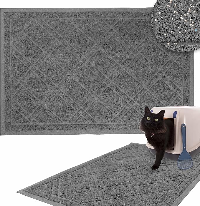 Downtown Pet Supply - Kitty Litter Mat - Padded, Non-Slip Mat for Cat Litter Box - Waterproof Mat for All Litter Types - Grey - Large - 35 in x 42 in