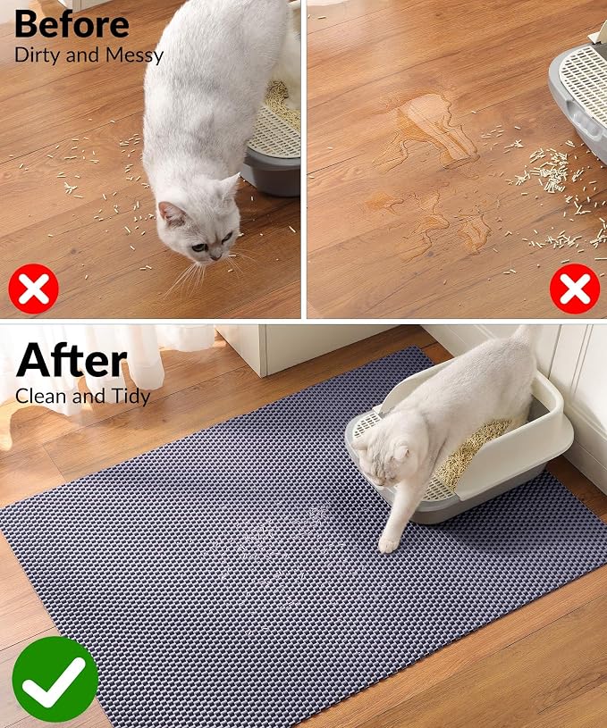 Cooyes Cat Litter Mat - Cut to Fit Any Place, 40"x28" Large Litter Trapping Mat for Litter Box, Easy to Clean, Waterproof & Non-Slip Kitty Pad, Scatter Control to Protect The Floor (Grey)