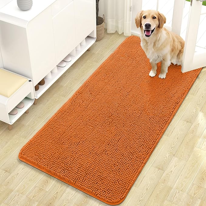 OLANLY Dog Door Mat for Muddy Paws 47x24, Super Absorbent Chenille Mud Mat | Clay, Absorbs Moisture and Dirt, Non-Slip Machine Washable Doormat, Quick-Drying Indoor Entryway Floor Carpet for Dogs