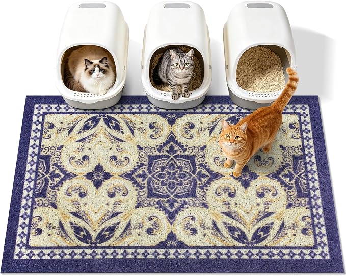 Cat Litter Mat, 40"x30" High-Density PVC Cat Litters Trapping Mat, Waterproof & Non-Slip Backing, Litter Box Catcher, Soft on Kitty Paws, Easy Washable Pet Supplies Blue