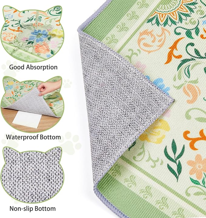 2 Pack Washable Cat Litter Mat 33"x22" Waterproof Trapping Pad | Kitty Litter Box Mat Featuring A Non-Slip Base And Decorative Design To Trap Scatter For Home Floor Protection