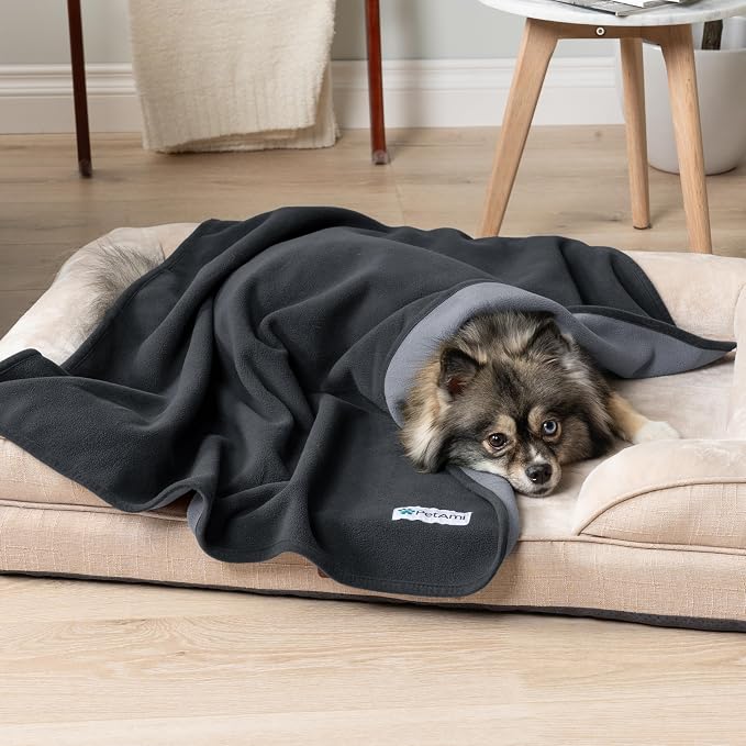 PetAmi Waterproof Dog Blanket for Small Medium Dogs Cats, Pee Proof Reversible Cat Blanket for Kitten Puppy, Soft Fleece Washable Pet Throw for Couch Car Crate Liner, 29x40 Gray