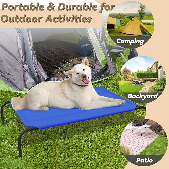 Elevated Dog Bed for Large Dogs, Raised Dog Bed with Breathable Mesh for Indoor & Outdoor Use, Non Slip, Easy to Clean, 50.5 Inches, Blue