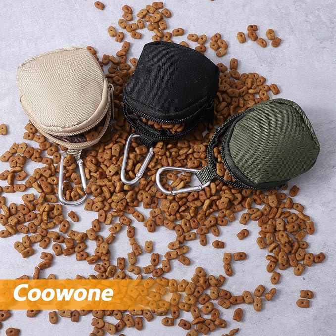 Dog Treat Pouch with Carabiner 3 Pack, Black, Green, Khak | Dog Treat Pouch for Dog Trainingr, Hands-Free Dog Treat Holder for Pet Training, Dog Treat Bags for Outdoor Use