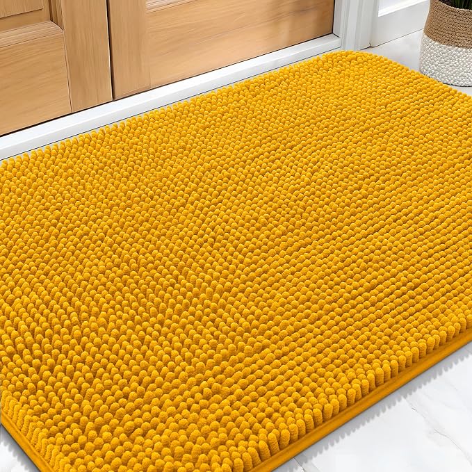 OLANLY Dog Door Mat for Muddy Paws 34x21, Super Absorbent Chenille Mud Mat | Golden Yellow, Absorbs Moisture and Dirt, Non-Slip Machine Washable Doormat, Quick-Dry Indoor Entryway Floor Carpet for Dogs