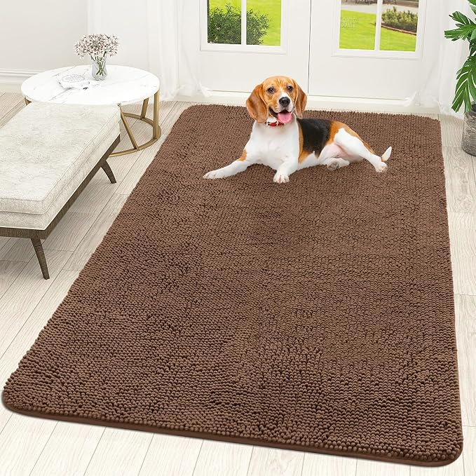 OLANLY Dog Door Mat for Muddy Paws 59x35, Super Absorbent Chenille Mud Mat | Mocha, Absorbs Moisture and Dirt, Non-Slip Machine Washable Doormat, Quick-Drying Indoor Entryway Floor Carpet for Dogs