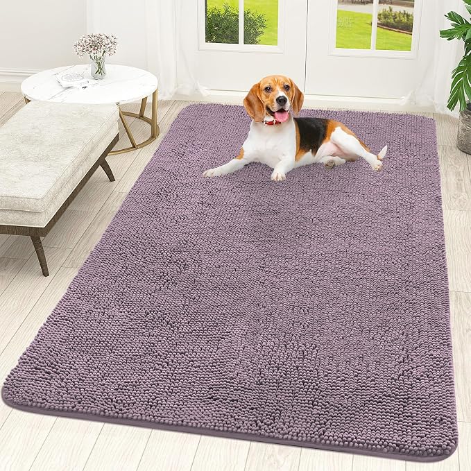 OLANLY Dog Door Mat for Muddy Paws 59x35, Super Absorbent Chenille Mud Mat | Deep Plum, Absorbs Moisture and Dirt, Non-Slip Machine Washable Doormat, Quick-Drying Indoor Entryway Floor Carpet for Dogs