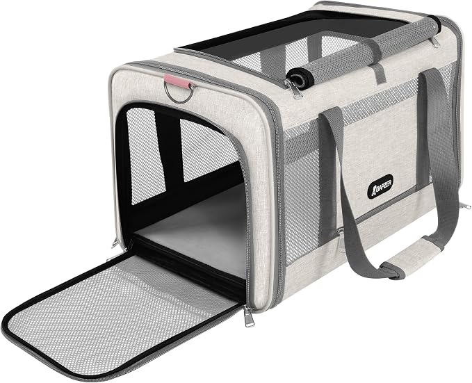 GAPZER Cat Carrier American Airline Approved 18x11x11, Top Opening Sturdy Soft Pet Carrying Bag See Through, Mini Dog Hard Bottom Crate Kennel Case, 4-Side-Ventilation Mesh Cage Toy Poodle Biege