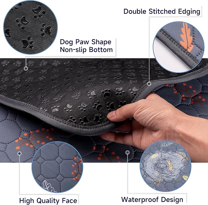 Sunheir 2 Pack Washable Guinea Pig Pee Pads, 24" x 48" Waterproof Reusable Guinea Pig Cage Liners, Absorbent Bedding Training Mat for Small Animal Guinea Pigs Rabbit Bunny Hamster (Leaves - Deep Grey) | Waterproof Super Absorbent Small Animal Mat for G...