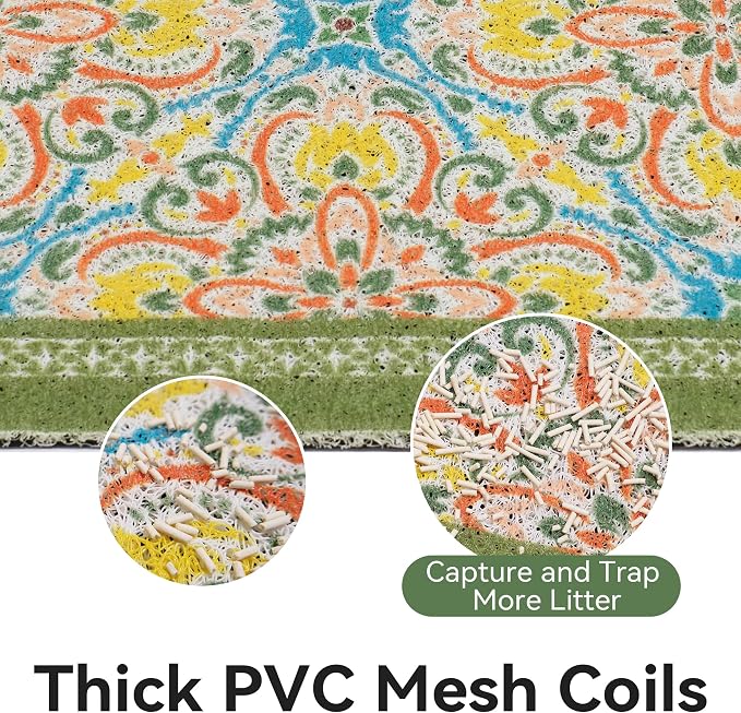 Cat Litter Mat, 33"x22" High-Density PVC Cat Litters Trapping Mat, Waterproof & Non-Slip Backing, Litter Box Catcher, Soft on Kitty Paws, Easy Washable Pet Supplies Bean-Green