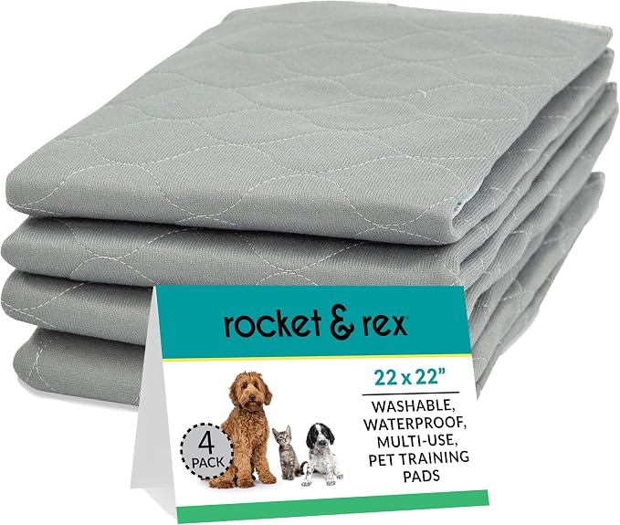 rocket & rex Grey Washable Reusable Pee Pads, Leak-Proof (22x22, 4pk) | For potty training, whelping & crate lining. OEKO-TEX, chemical-free.