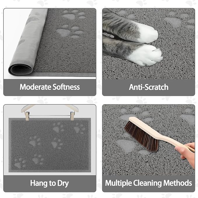 Darkyazi Cat Litter Box Mat for Floor Litter Trapping Mat Non-Slip Backing, Scatter Control, Easy Clean, Water Resistant, Soft on Paws (15.75" x 11.75",Grey)