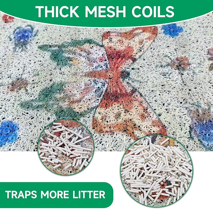 Cat Litter Mat, 35" x 23" Litter Mat, Traps 100% Cat Litter, Non-Slip Litter Box Trapping Mat, Cute Decor Mat, Easy Clean for Scatter Control, Waterproof Urine Protection