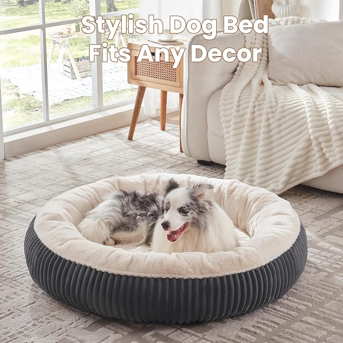 45 inches Donut Dog Bed for Extra Large Dogs,Calming Round Pet Bed with Removable Cover, Washable Milk Plush Faux Fur, Fits Pets up to 100 lbs(Charcoal,XL)