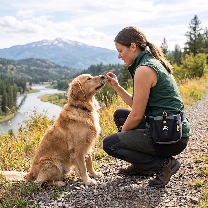Backcountry Day Bag | Dog Training Treat Pouch | Eco-Friendly Recycled Fabric Fanny Pack with Zipper Closure, Built-in Poop Bag Dispenser & Adjustable Waist Belt (Castle Rock)