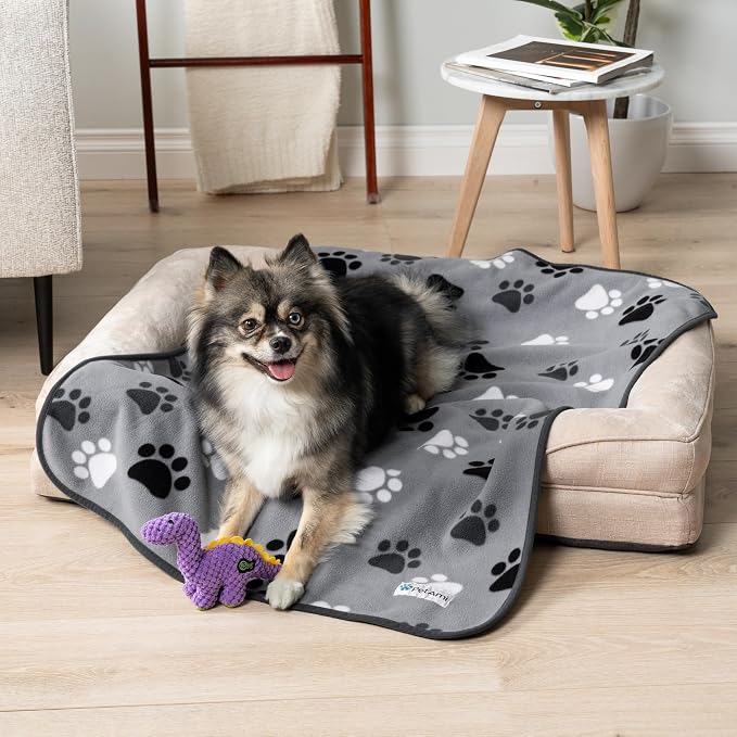 PetAmi Waterproof Dog Blanket for Small Medium Dogs Cats, Pee Proof Reversible Cat Blanket for Kitten Puppy, Soft Fleece Washable Pet Throw for Couch Car Crate Liner, 29x40 Paw Print Gray