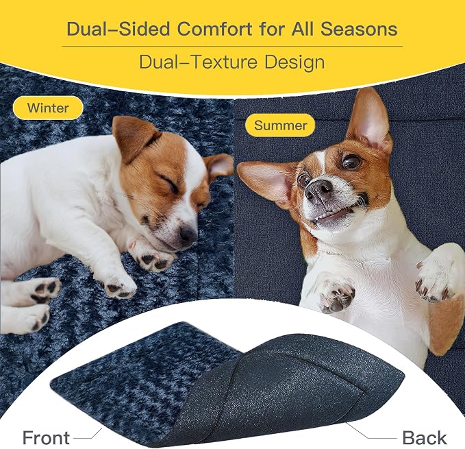 Small Dog Bed Mat, Puppy Bed for Dog Crate, Washable Dog Crate Pad with Non-Slip Bottom, Soft Kennel Mat for Cage, Cat Bed for Indoor Cats, Sleeping Mat with Dog Blanket Feel, Blue, 24x16x1.5 in