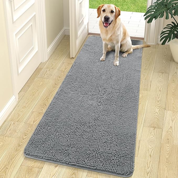 OLANLY Dog Door Mat for Muddy Paws 70x24, Super Absorbent Chenille Mud Mat | Grey, Absorbs Moisture and Dirt, Non-Slip Machine Washable Doormat, Quick-Drying Indoor Entryway Floor Carpet for Dogs