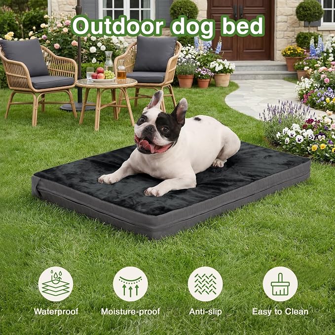 Vonabem Waterproof Small Dog Bed Crate Pad, 24 inch, Outdoor Washable Orthopedic, Anti-Slip Bottom Puppy Cat Bed Kennel Pad 23 * 17 inch, Dark Gray