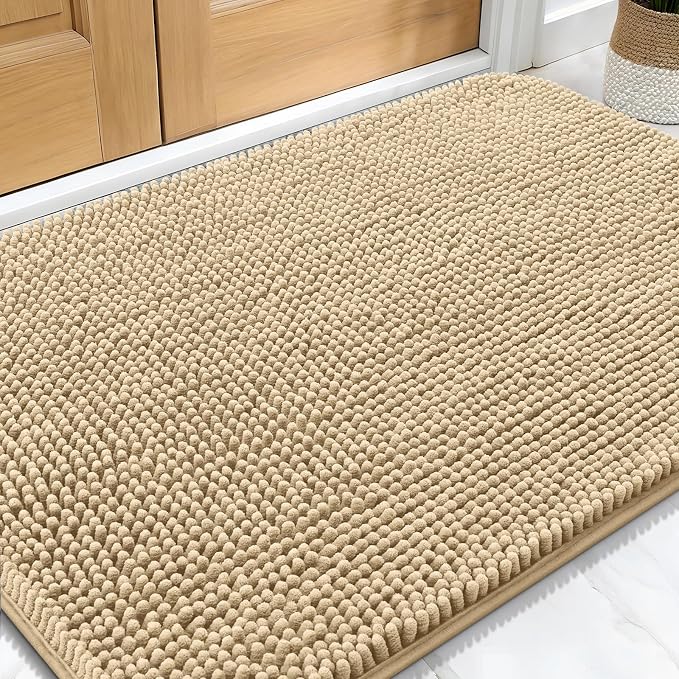 OLANLY Dog Door Mat for Muddy Paws 30x20, Super Absorbent Chenille Mud Mat | Beige, Absorbs Moisture and Dirt, Non-Slip Machine Washable Doormat, Quick-Drying Indoor Entryway Floor Carpet for Dogs