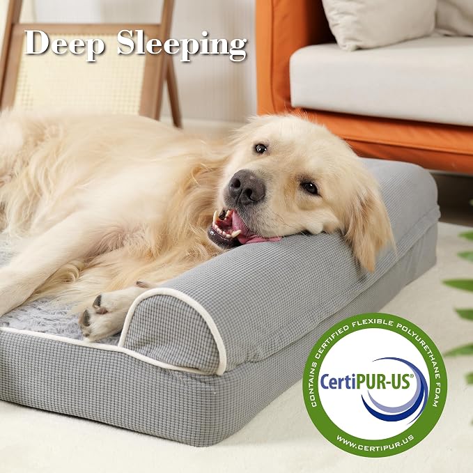 TJSOULER Orthopedic Dog Beds for Large Dogs,Waterproof Lined Egg Crate Foam Pet Bed Mat with Removable and Washable Cover and Non Slip Bottom,Dog Sofa Bed