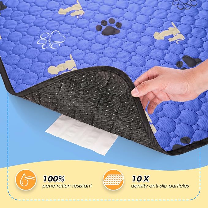 WanpeeGoo Washable Pee Pads for Dogs, Waterproof, 36 x 54 in, 2 Pack, Blue | Super Absorbent, Waterproof and Non-Slip; Washable, Reusable Dog Pads for Crates, Playpens, Floors, Furniture and Travel