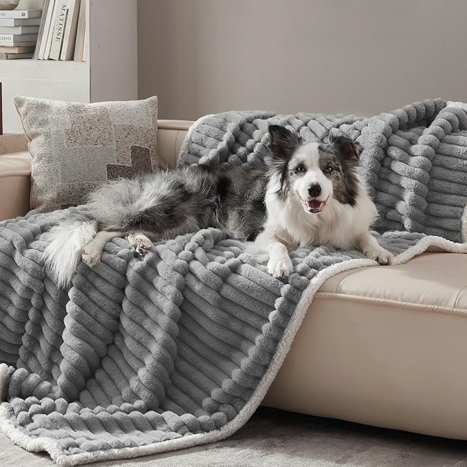 Waterproof Dog Blanket for Large Dogs, Soft Corduroy Fleece Pet Blanket Washable, Double Sided Cat Blankets for Furniture Protection, Reversible Cozy Calming Couch Blanket, 50"x60", Grey