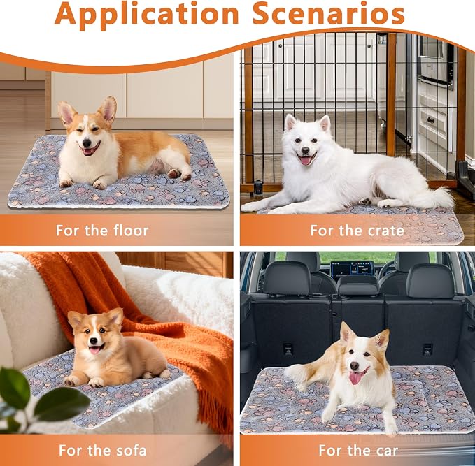 Dog Bed Mat,Soft Dog Kennel Pad with Cute Pattern (Gray Paw, XXL) | Multi-Size Durable & Machine Washable,Pet Pad for Dogs & Cats