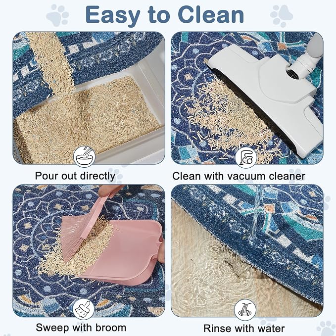 Glittme 33"x22" Cat Litter Mat with Mesh Design - Non-Slip & Waterproof Litter Trapping Pad for Litter Box Protects Floors from Stains Soft Texture for Pets,Navy