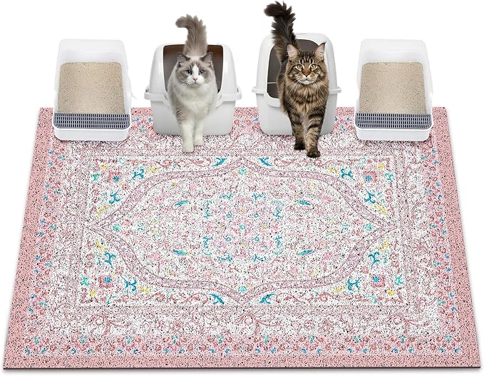 Glittme Cat Litter Mat, 47"x35" Non-Slip Washable Trapping Mat for Cats | Litter Trapping Mat With Thick PVC Coil To Catch Scatter, Soft On Paws And Waterproof Bottom To Protect Floors