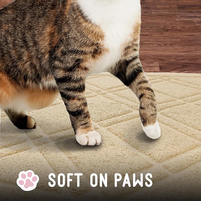 Downtown Pet Supply - Padded Non-Slip Cat Litter Mat - Waterproof for All Litter Types - Beige Large 35 in x 42 in