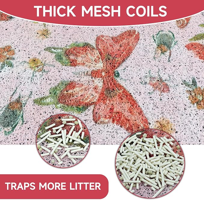 Cat Litter Mat, 35" x 23" Litter Mat, Traps 100% Cat Litter, Non-Slip Litter Box Trapping Mat, Cute Decor Mat, Easy Clean for Scatter Control, Waterproof Urine Protection