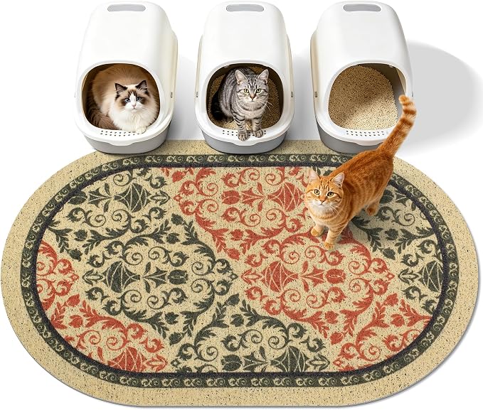 Cat Litter Mat,40"x30" High Density PVC Litter Trapping Mat, Non-Slip, Waterproof & Urine-Proof Litters Catcher Mats, Keep Floor Clean, Soft on Kitten Paws, Cat Essentials Brown-Green