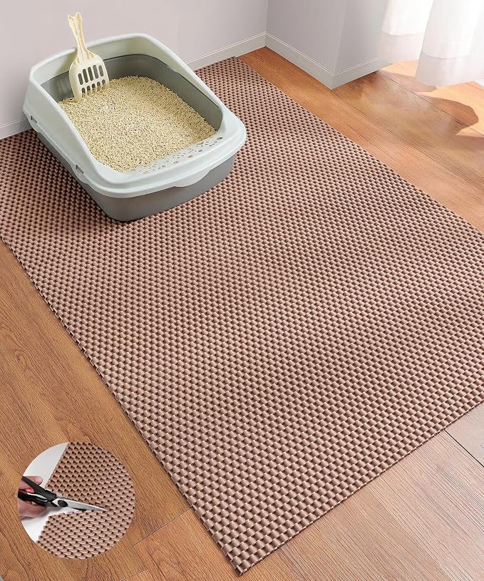 Cooyes Cat Litter Mat - Cut to Fit Any Place, 40"x28" Large Litter Trapping Mat for Litter Box, Easy to Clean, Waterproof & Non-Slip Kitty Pad, Scatter Control to Protect the Floor (Khaki)