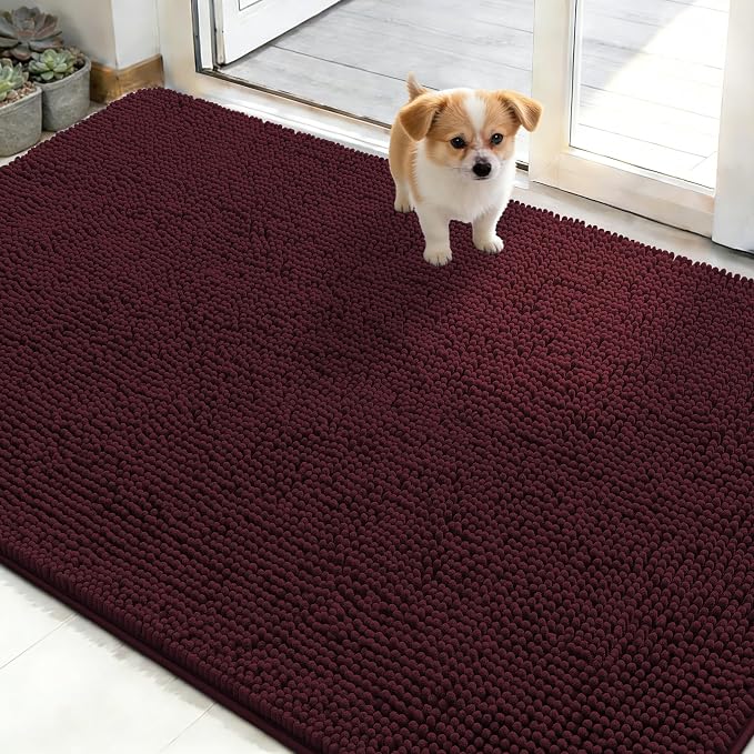 OLANLY Dog Door Mat for Muddy Paws 48x30, Super Absorbent Chenille Mud Mat | Russet, Absorbs Moisture and Dirt, Non-Slip Machine Washable Doormat, Quick-Drying Indoor Entryway Floor Carpet for Dogs