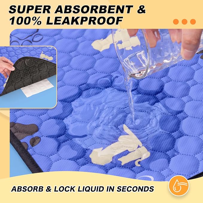 WanpeeGoo Washable Pee Pads for Dogs, Waterproof, 24 x 24 in, 2 Pack, Blue | Super Absorbent, Waterproof and Non-Slip; Washable, Reusable Dog Pads for Crates, Playpens, Floors, Furniture and Travel