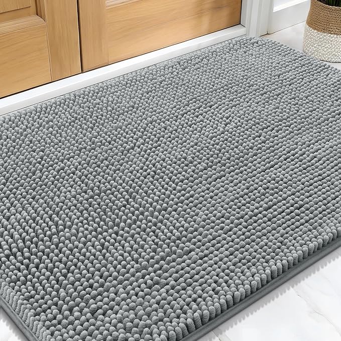 OLANLY Dog Door Mat for Muddy Paws 32x20, Super Absorbent Chenille Mud Mat | Grey, Absorbs Moisture and Dirt, Non-Slip Machine Washable Doormat, Quick-Drying Indoor Entryway Floor Carpet for Dogs