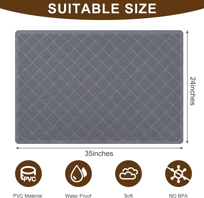 Cat Litter Box Mat,24 x 35 In,Trapping Mat Premium Durable PVC Pad,Grey | Easy to Clean，Non-Slip，Urine Waterproof