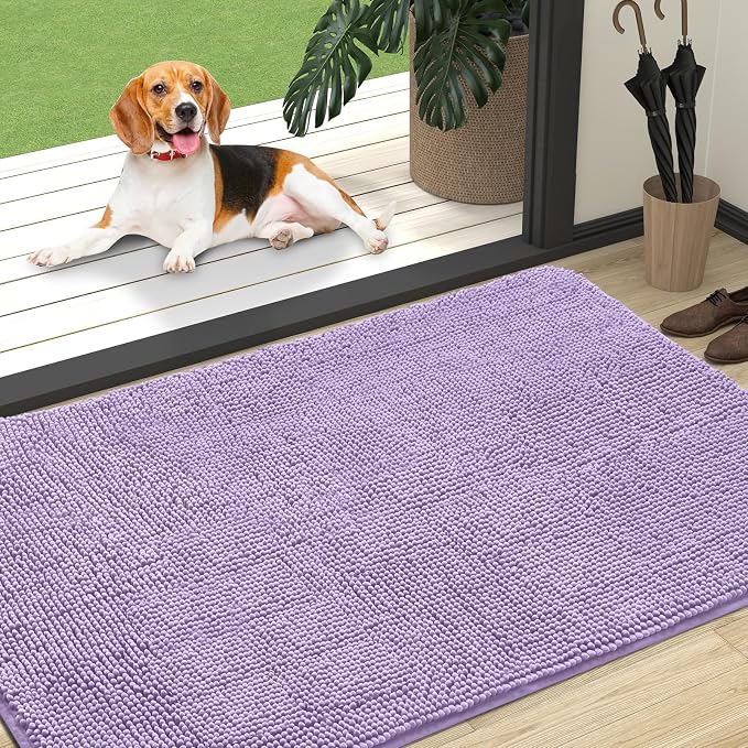 OLANLY Dog Door Mat for Muddy Paws 47x32, Super Absorbent Chenille Mud Mat | Lavender, Absorbs Moisture and Dirt, Non-Slip Machine Washable Doormat, Quick-Drying Indoor Entryway Floor Carpet for Dogs