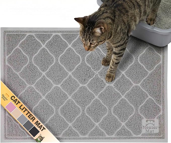 Neater Pets Neater Mat Cat Litter Rug, Thick & Durable Cat Mat for Litter Box, Trapper Pad Catches Mess to Protect Indoor Floors, Soft on Kitty Paws, Anti-Skid Grip Backing, Easy to Clean, Grey