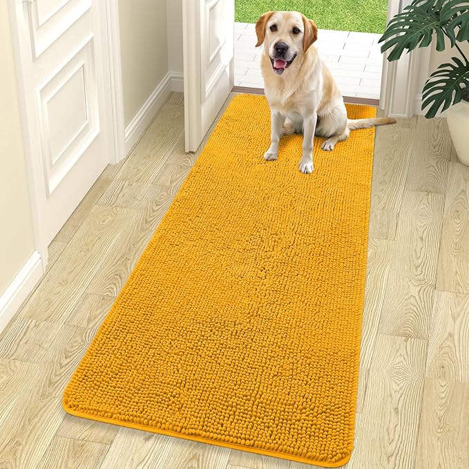 OLANLY Dog Door Mat for Muddy Paws 70x24, Super Absorbent Chenille Mud Mat | Golden Yellow, Absorbs Moisture and Dirt, Non-Slip Machine Washable Doormat, Quick-Dry Indoor Entryway Floor Carpet for Dogs