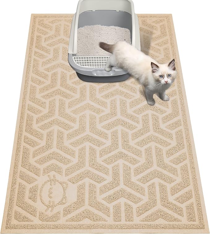 UPSKY Waterproof Cat Litter Mat Large 35" x 24" Soft on Kitty Paws, Beige | Litter Box Mat, Cat Litter Mat Litter Trapping Mat, Waterproof Scatter Control, For Indoor Cats, Easy to Clean