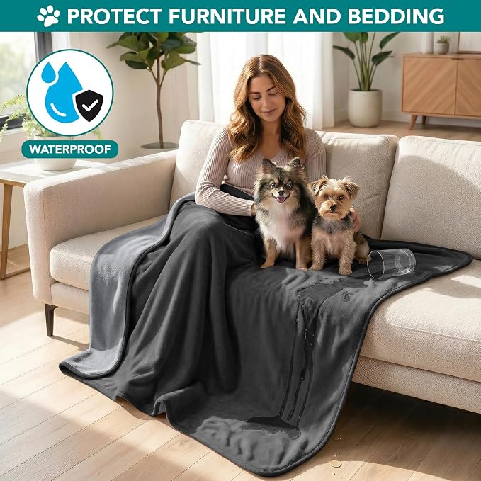 PetAmi Waterproof Dog Blanket for Small Medium Dogs Cats, Pee Proof Reversible Cat Blanket for Kitten Puppy, Soft Fleece Washable Pet Throw for Couch Car Crate Liner, 29x40 Gray