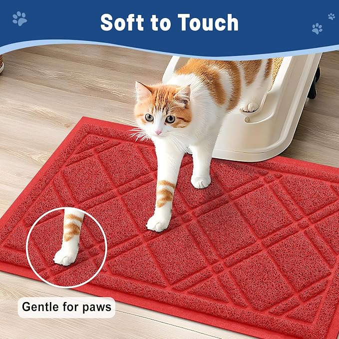 Smiry Cat Litter Box Mat 30x17, Non-Slip Water Resistant Litter Trapping Mat, Easy Clean Less Waste and Urine-Locking Cat Carpet for Indoor, Red