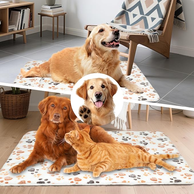 Dog Bed Mat,Soft Dog Kennel Pad with Cute Pattern (White Paw, L) | Multi-Size Durable & Machine Washable,Pet Pad for Dogs & Cats