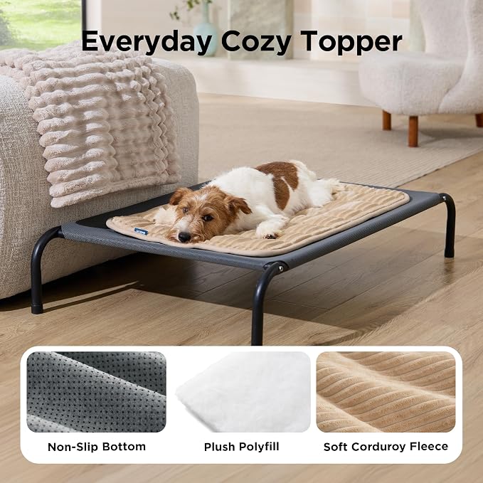 Bedsure ComfyFleece™ Washable Dog Crate Pad,Soft Fluffy Medium Pet Mat,30" | Thin Kennel Pad for Crates Topper,Flat Corduroy Fleece Pads for Dog Cages,Nonslip Bottom,Not Chewproof,Sandy Beige