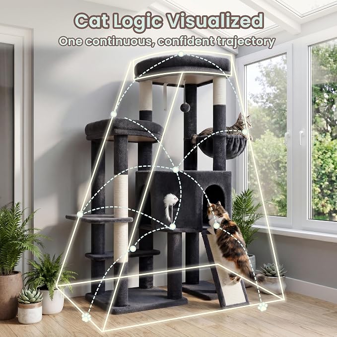 Cat Tree, Heavy Duty Cat Tower with Dual Platforms VCT002G | Oversized Diamond Condo for Large Cats, Sturdy Cat Furniture with Cozy Basket, Sisal Scratching Board & Posts, Smoky Gray