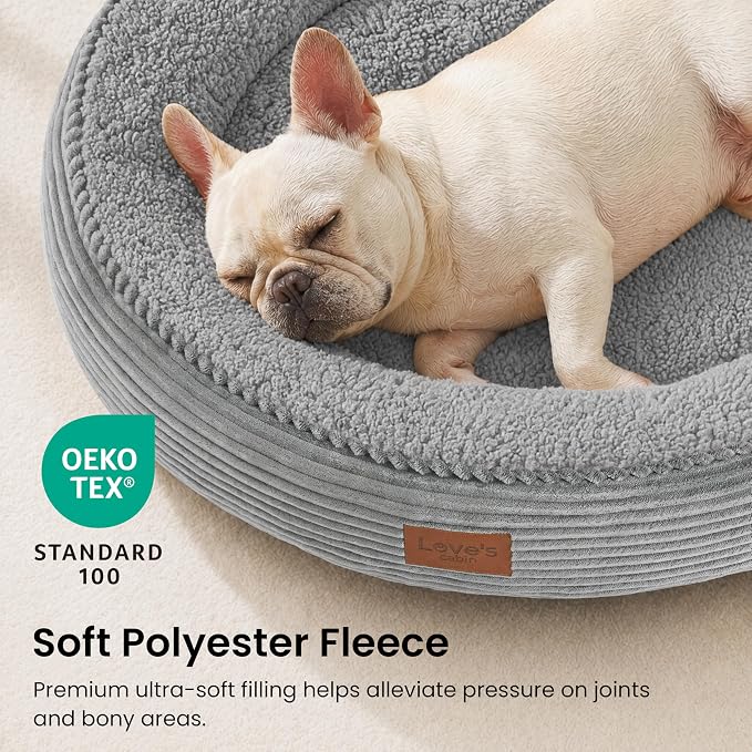 Love's cabin Round Donut Cat and Dog Cushion Bed, 30in Pet Bed for Medium or Large Dogs, Anti-Slip & Water-Resistant Bottom, Soft Durable Fabric Pet Beds, Washable Calming Cat Bed, Pure Gray