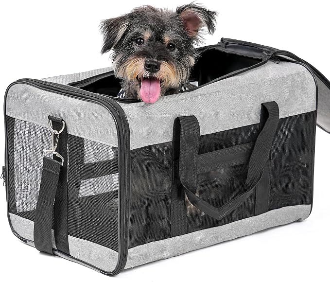 Conlun Dog Carrier Soft Sided, Large Cat Carrier with Inner Safety Leash, Pet Transport Carrier for Large Cats and Medium Dogs up to 20 Lbs, Collapsible Travel Puppy Carrier Bag -Gray L