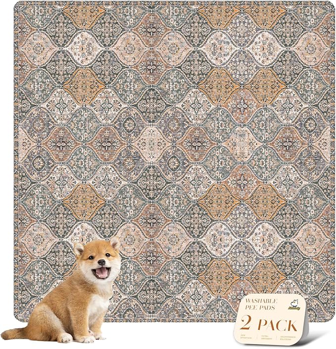 nunubaby Washable Pee Pads for Dogs, Stylish, Non-Slip and Leak-Proof Pee Pads. Reusable Potty Pads for Dogs for Crates and Floors.(Brown/Multi,48" x48" )